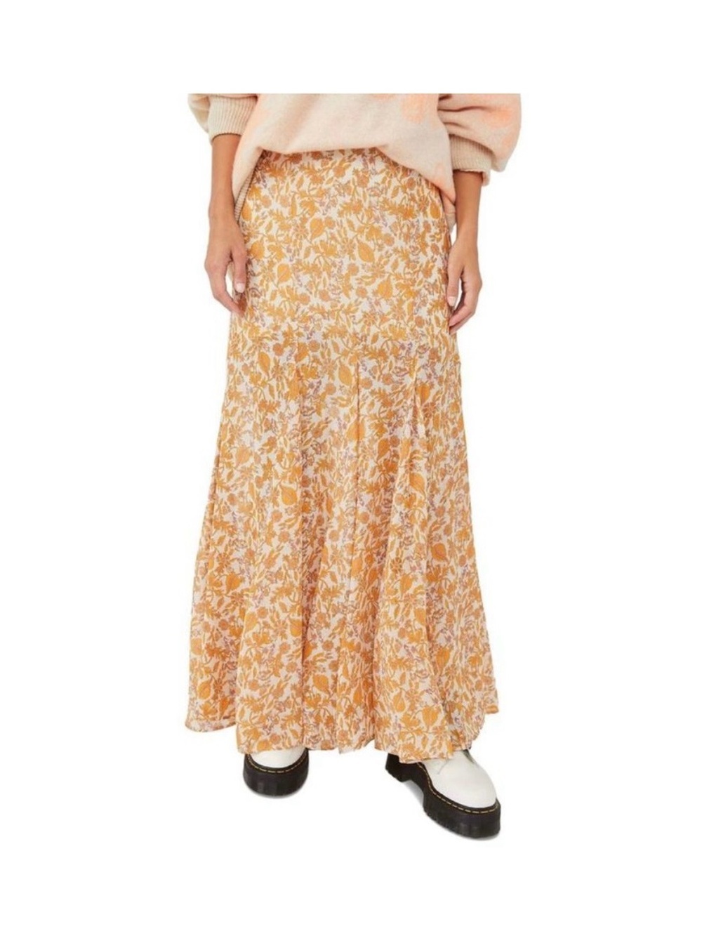 Free people Floral Maxi Skirt in Mustard Yellow - Women